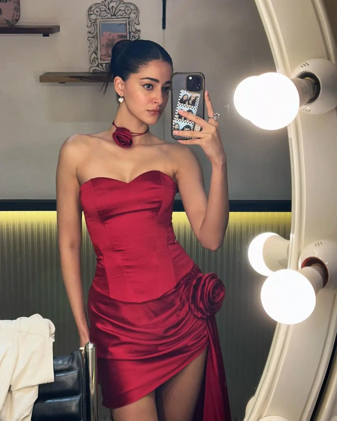 Hindi Actress Ananya Panday Long Legs Show in Red Mini Skirt